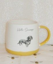 Sausage Dog Mug Dachshund Wiener Hello Sausage Ribbed Ceramic Cup Tea Coffee NEW