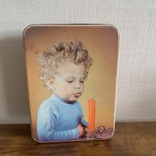 Vintage Tin Boy With A Candle Meredith & Drew Biscuits Made In England Empty
