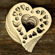 10x Wooden Filagree Heart with