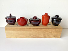 A Set of Vintage Japanese Lacquer Lidded Cups Showa Period with Wooden Box