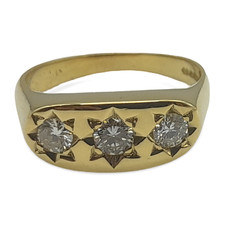 18ct Gold Gypsy Mens Ring - 18ct Yellow Gold Three-Stone Diamond Gypsy Mens Ring