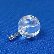 CLEAR QUARTZ ROCK CRYSTAL SPIRAL CARVED BEAD / BALL 925 STERLING SILVER PENDANT