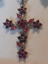 Suzi B QVC Necklace and Earrings Silver Tone Stunning Pick Cross With Flowers