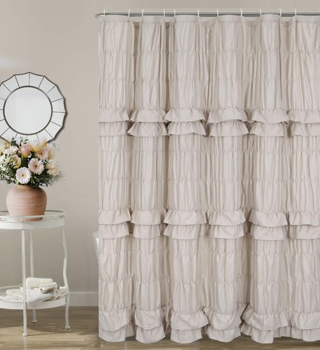 Beige ruffle shower - ruffle, curtain
