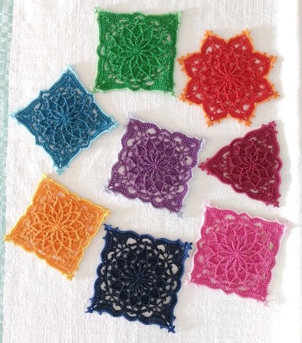 Eight colourful small doilies - eight, doilies/