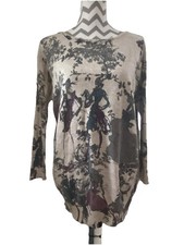 Beige, with Victorian Scenes, 3/4 Sleeves, Thin Jumper Size 14 by Tenki