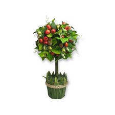 Artificial Bay Laurel Topiary Green Red  Berries Holiday Tree Christmas Decor 