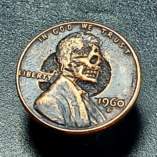 1960 skull hobo nickel hand - 1960,