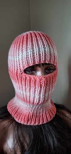 Knit balaclava hat pink - knit, white