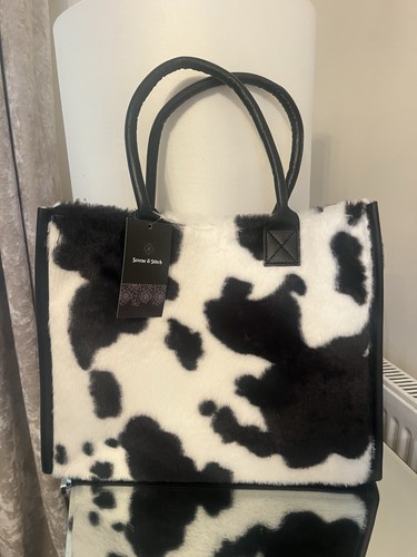 Black white plush cow - white, print