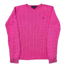 Ralph Lauren Sport Cable Knit Jumper Pullover Sweater Pink Womens Large