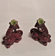 Pair of Longwy Enamel Ceramic Dragon Shape Candle Holders