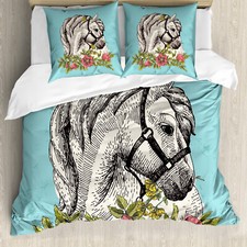 Floral duvet cover boho horse - floral,