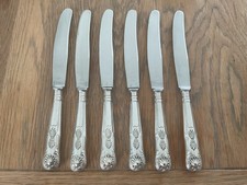 JAMES RYALS - SET 6 SILVER PLATED KINGS PATTERN TABLE KNIVES - 24.5 CMS