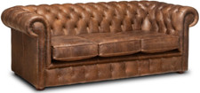 Chesterfield Plus Three Seater Sofa Bed Genuine Vintage Cracked Tobacco Leather