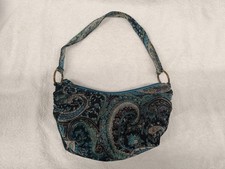 Green & Black Material, Paisley, Glitter, Small Wrist Bag Zip Close New & Unused