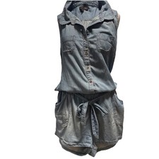 Next Women Blue Denim All In One Playsuit Shorts UK14 Petite  L1.5” C40” Approx