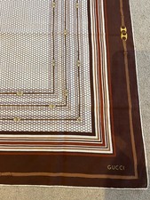 GUCCI Ladies Vintage Equestrian Silk Scarf Brown 65cm x 65cm