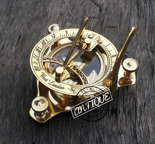 Brass sundial compass - compass, vintage