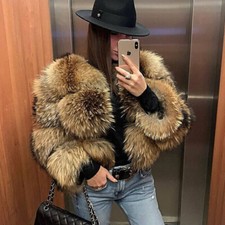 New Real Raccoon Fur Short Coat Fashion Winter Women Jackets Warm Thick Outwear