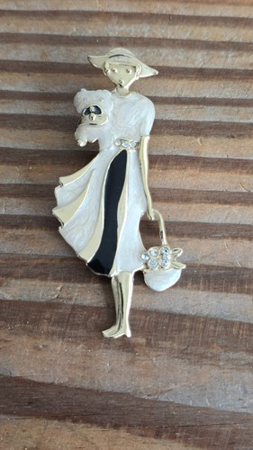 Vintage enamel brooch lady - enamel,