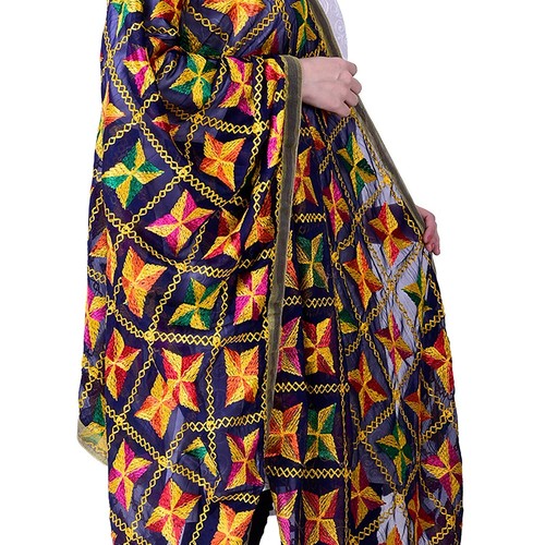 Women chiffon phulkari navy - women,