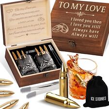 Whiskey Stones & Glasses Gift Set for Him Husband, 2 Whisky Glasses and 6 Chilli