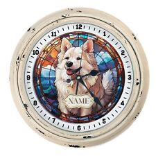 Personalised Samoyed Dog Clock Custom Puppy Portrait Kitchen Wall Birthday Gift
