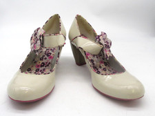 RUBY SHOO Size UK 7 EU 40 Beige Mary Janes with Flower Detail. Pre Loved