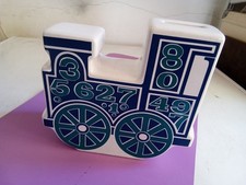 Carlton Ware Blue/Green/White Ceramic Train/Engine Money Box Good Condition
