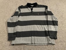 Guinness Polo Shirt Mens Medium Beige Black Rugby Long Sleeve Striped Official