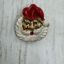 SIGNED/Rodox MARKED  Santa Face Pin Brooch Red Hat White Beard Gold Tone Face 1"