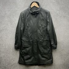 Marks & Spencers Leather Jacket Womens Medium Grey Coat Parka Utility Autograph