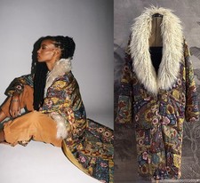 Free People Afghan Coat Long Quilted Patchwork Fur Boho Hippie Jacket XS S M