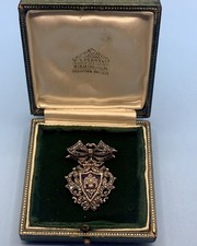 Antique Blue Enamel and Marcasite Silver Shield Shaped Brooch