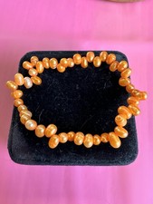 Orange Dyed Freshwater Pearl Stretch Bracelet–Irregular Pearls–Boho Style