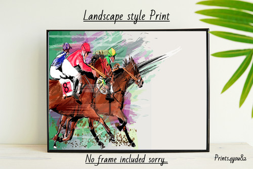 Horse racing print poster - a4,