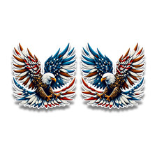 2x Small Bald Eagle Wings With American US Flag Vinyl Sticker Decal 60x58mm