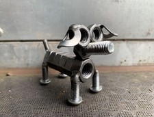 Scrap Metal Art, Sausage Dog Canine Figurine welded from Nuts and Bolts Handmade