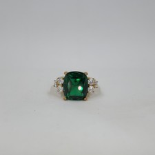 Tova 14k Yellow Gold Plated Sterling Silver Simulated Emerald and CZ Ring