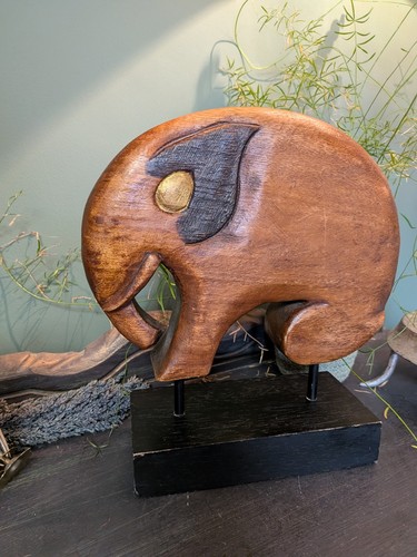 Vintage carved wooden elephant - carved,