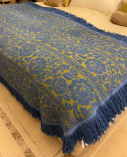 Rare Vintage Vantona Mustard/Green and Blue Mop Fringe Bedspread Throw
