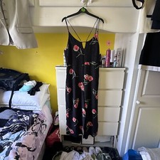 Topshop Black Red Floral Jumpsuit Size 10 TALL