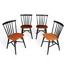 Set of Four Mid Century Farstrup Danish Teak Stick Back Dining Chairs