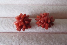 Vintage Red Coral Cluster Clip Earrings