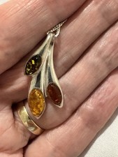 Ladies Sterling Silver 925 Ladies Necklace With Amber Stone Pendant