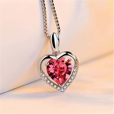 Cluster Heart Pendant Chain 925 Sterling Silver Necklace Women Girls Jewellery