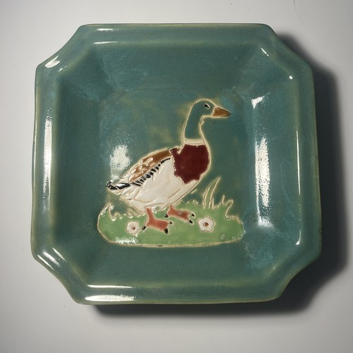 Duck green pottery handmade - duck,