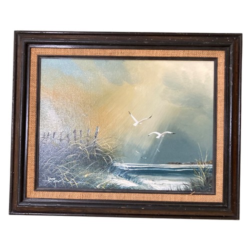 Framed coastal seascape oil - framed,