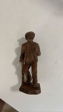 Vintage Hand Carved Wood Figurine Man with Cane Walking Stick Folk Art